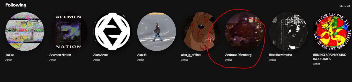 Spotify following list